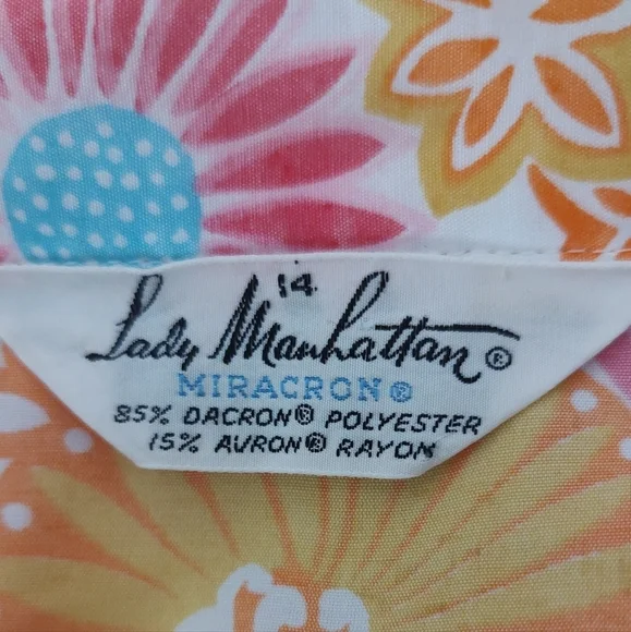 LADY Manhattan Vintage Sleeveless Bright Floral Design Blouse Sz.14 - Picture 5 of 5